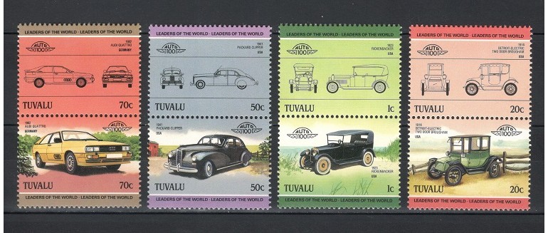 TUVALU 1985 - AUTOMOBILE DE EPOCA - SERIE DE 8 TIMBRE - NESTAMPILATA - MNH / auto295